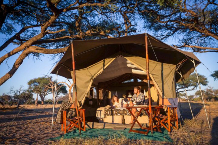 A private mobile safari camp tent in Botswana.