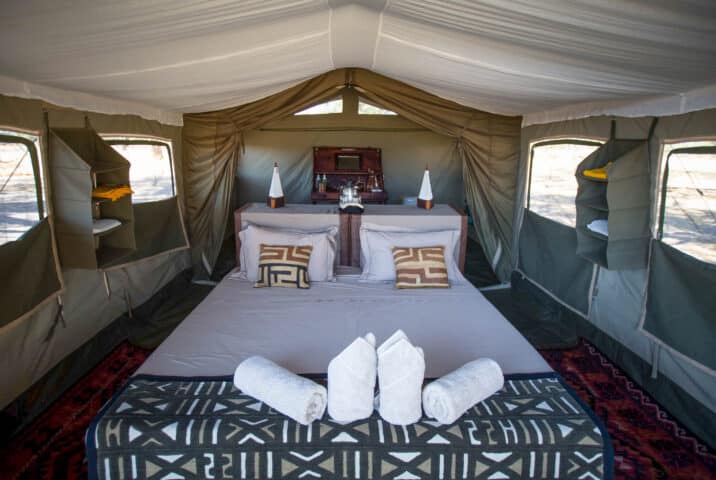 A private mobile safari camp bedroom.