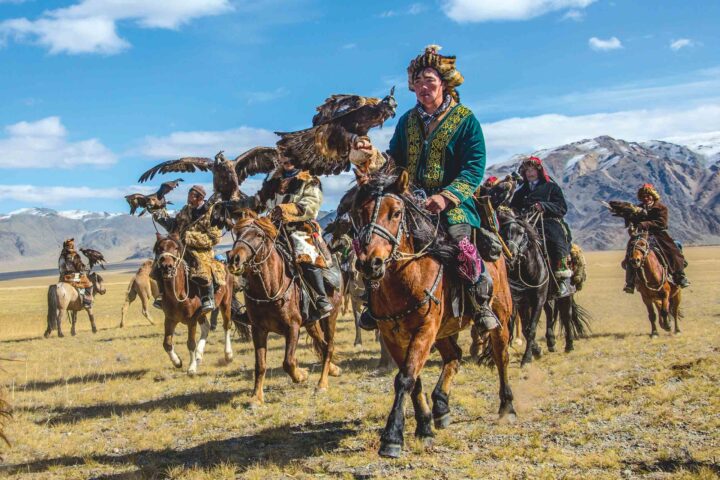 Eagle hunters in Mongolia.