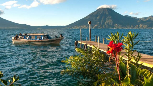A dock and boat in Guatemala.