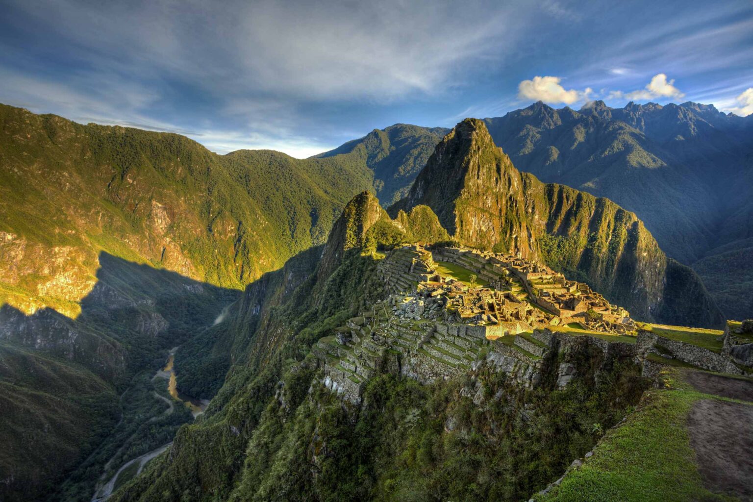 An aerial view of Inca ruins.