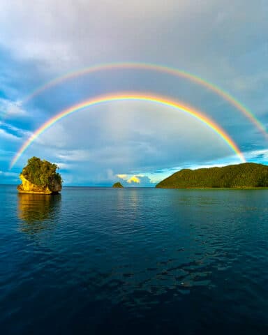 Two rainbows overlooking Wajag Island.