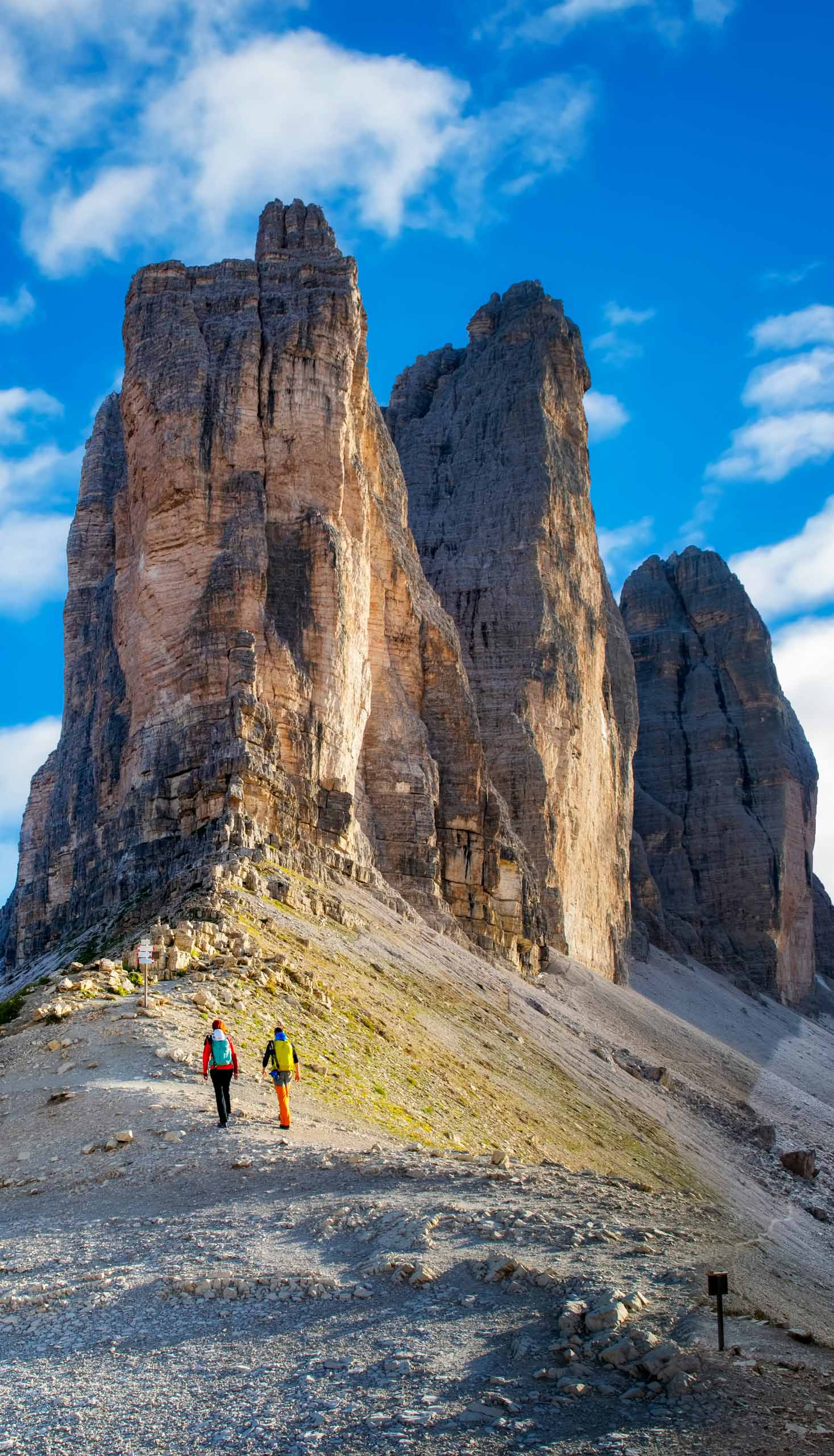 Hikers on the mountain path near the Tre Cime di Lavaredo.
