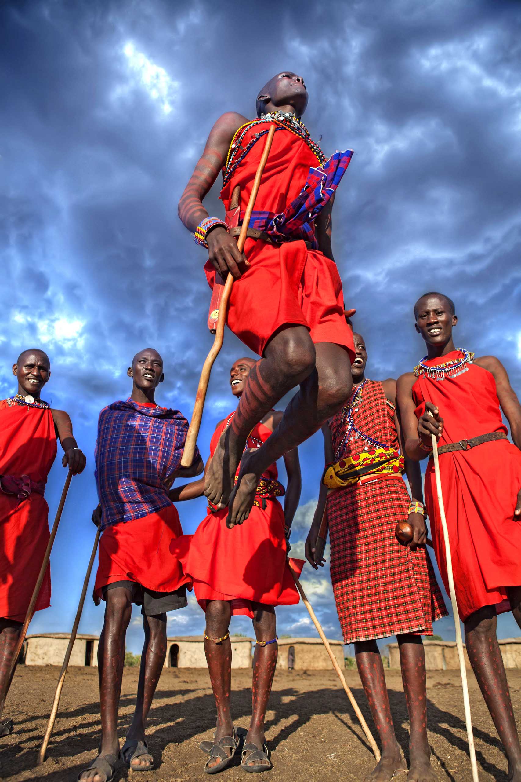 Masai warriors doing a traditional jump dance in Kenya.