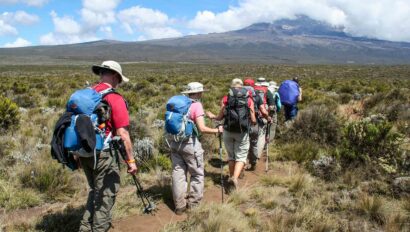 A group of people hiking in Kilimanjaro.