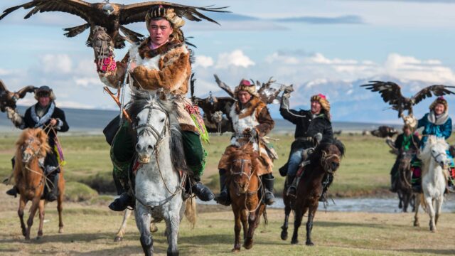 Eagle hunters in Mongolia.