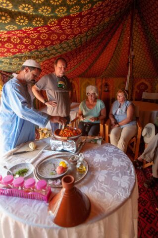 Tourists enjoying a meal in Morocco.
