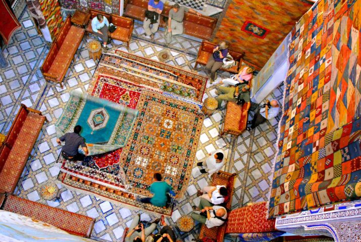 A birds eye view of a rug shop in Morocco.