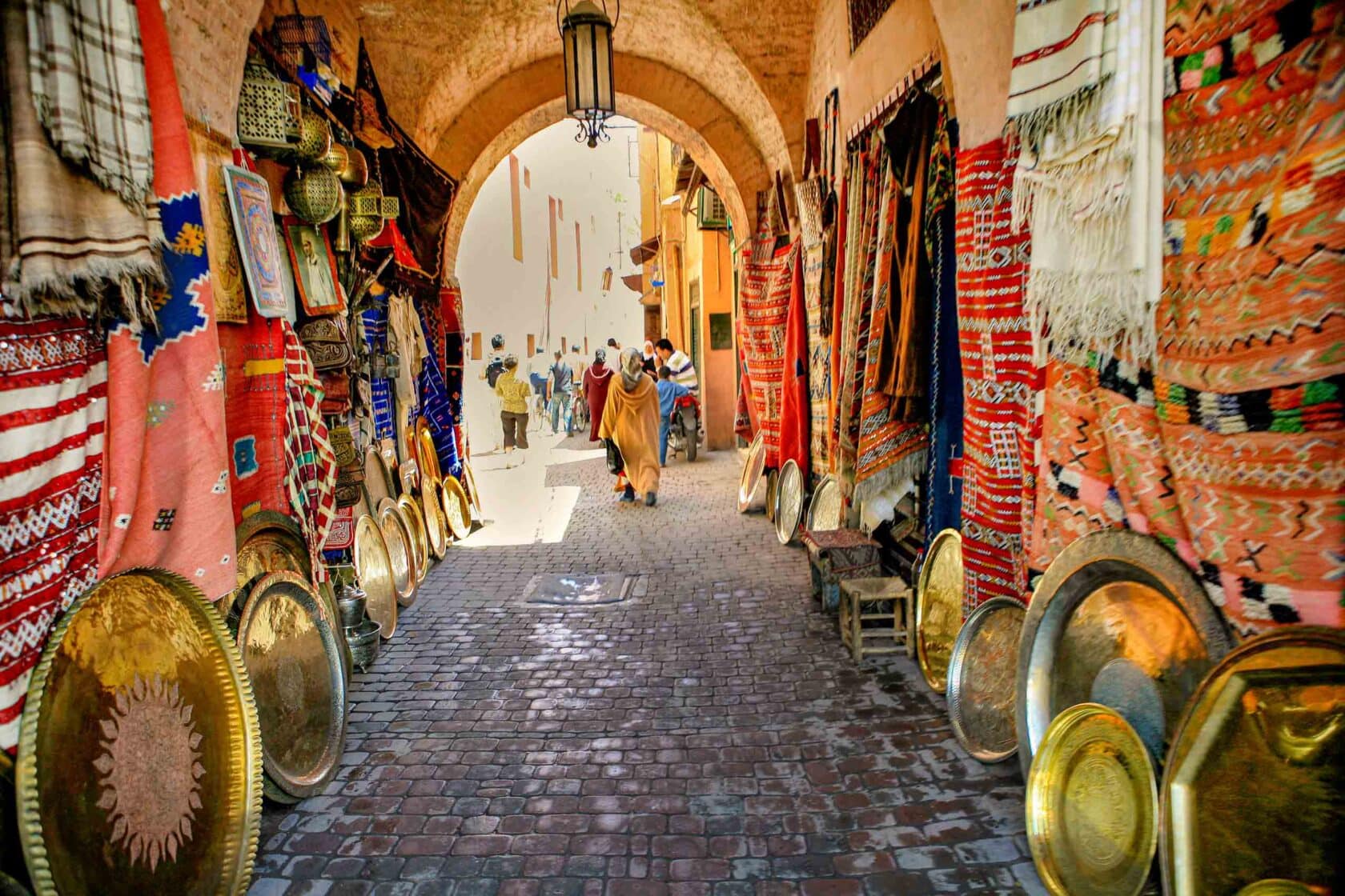 Street scene in Marrakesh marketplace.