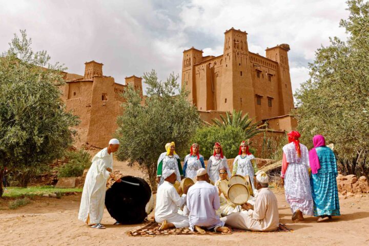 A group of people dressed in traditional clothing in Morocco.