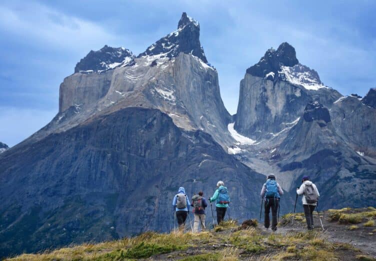 A group of people hiking in Patagonia.