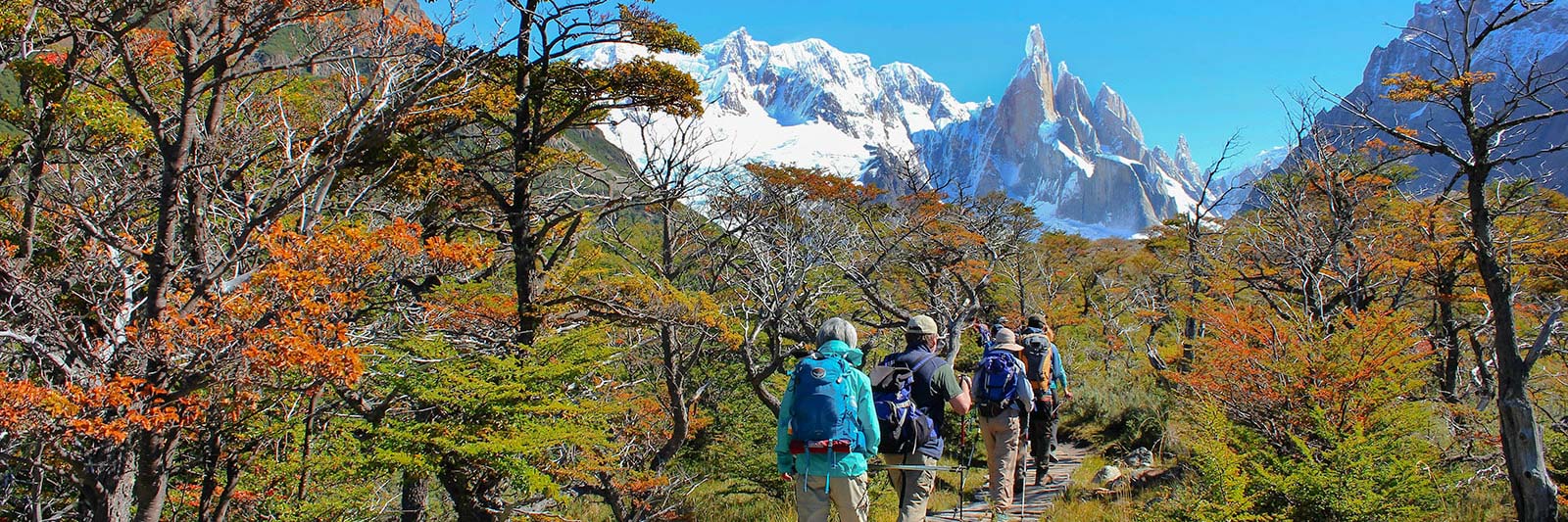 Hikers on a trail in Patagonia.