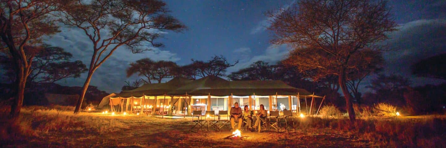 safari tent with lights.