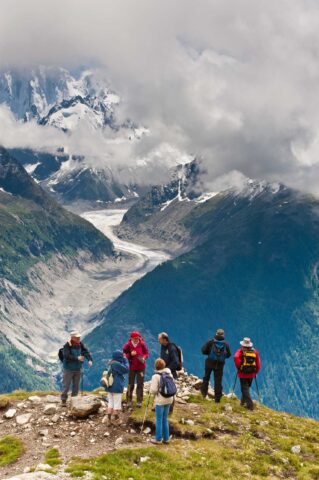 A group of hikers in the Alps.