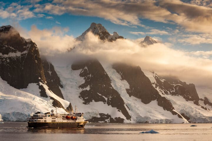 An expedition ship in Antartica.