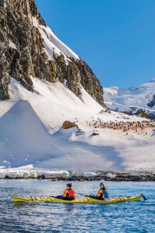 Kayakers in Antartica.