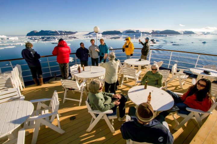 A group of tourists on the Sea Spirit cruise ship.