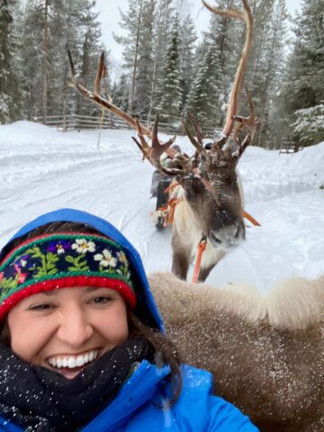 A tourist selfie with an animal in the Arctic.