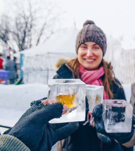A tourist enjoying drinks in Canada.