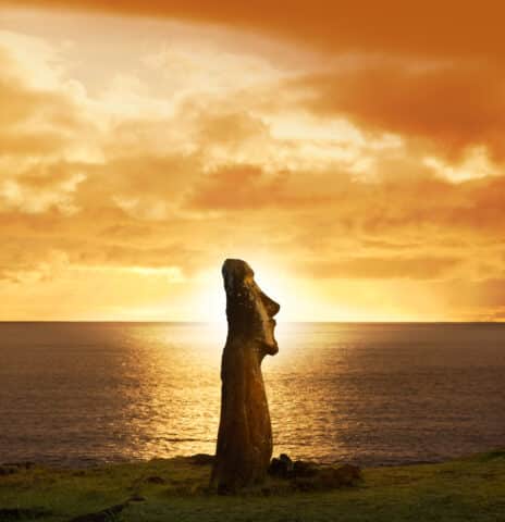 Dawn over moai at Ahu Tongariki Easter Island Chile