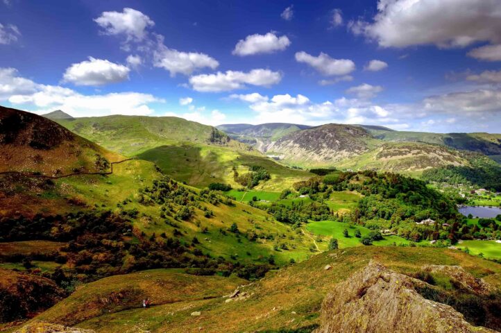 A landscape in a lake district in England.