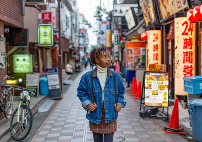 A tourist on the streets in Tokyo.