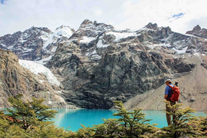 A hiker enjoying a mountain view in Patagonia.