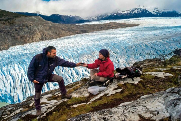 Two tourists in Torres del Paine.