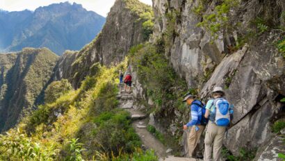 A group of people hiking the Inca Trail.