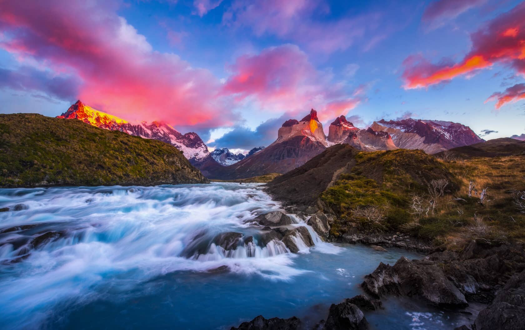 beautiful view of Salto Grande waterfall in Torres del Paine national park