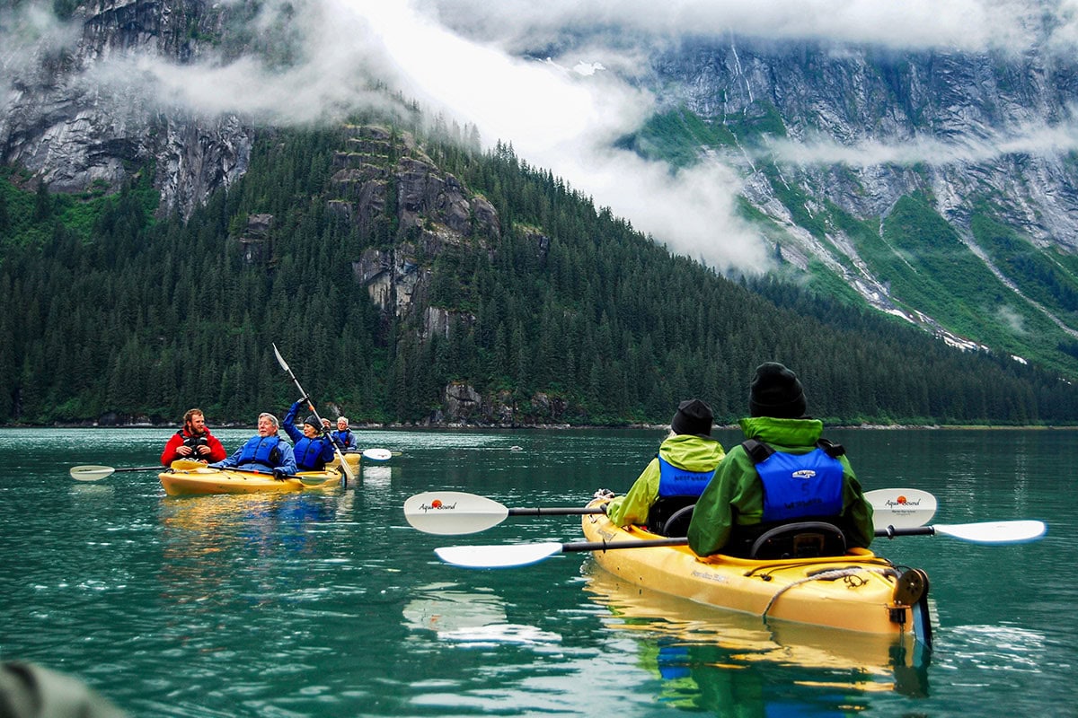 alaska inside passage kayakers in cove