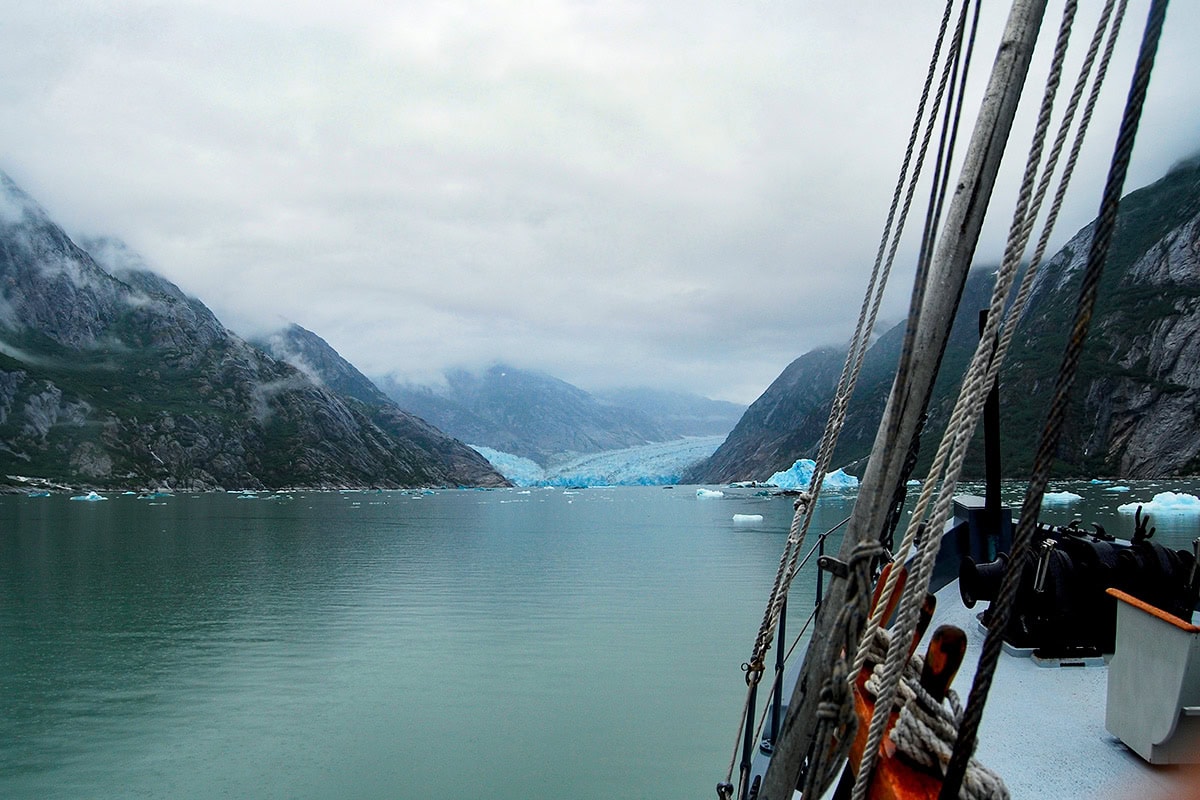 alaska inside passage ship near glacier