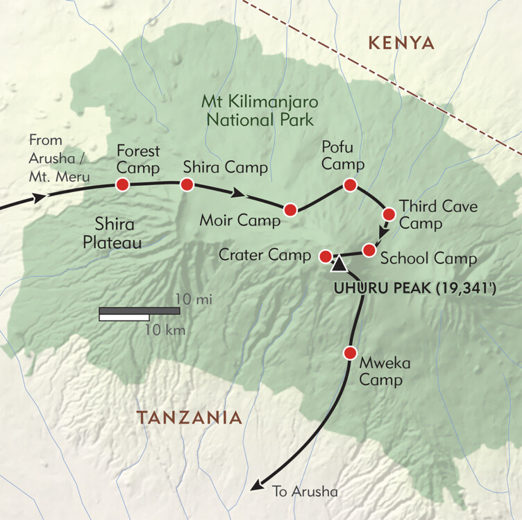 Kilimanjaro Northern Circuit best hiking route map